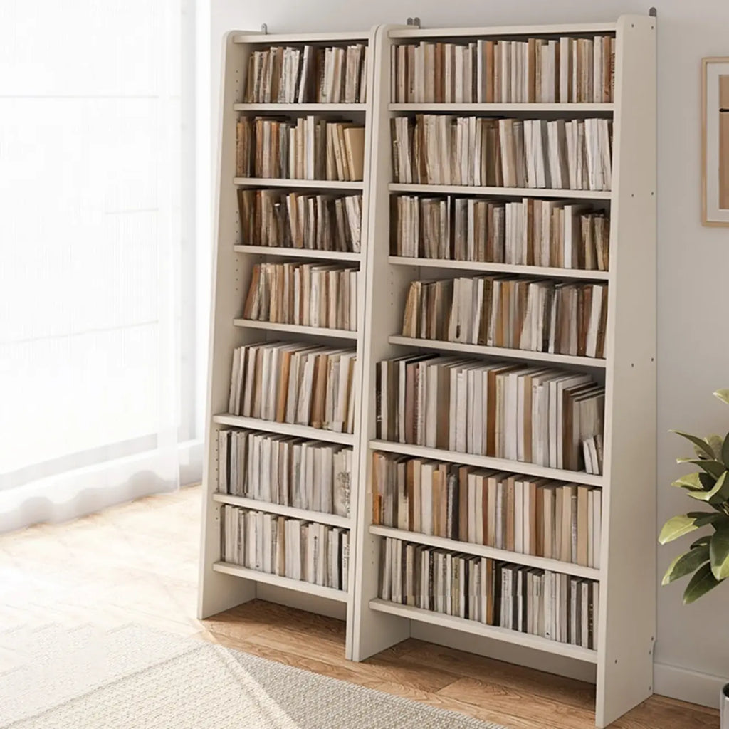 Tall Modern White Wooden Open Vertical Bookcase