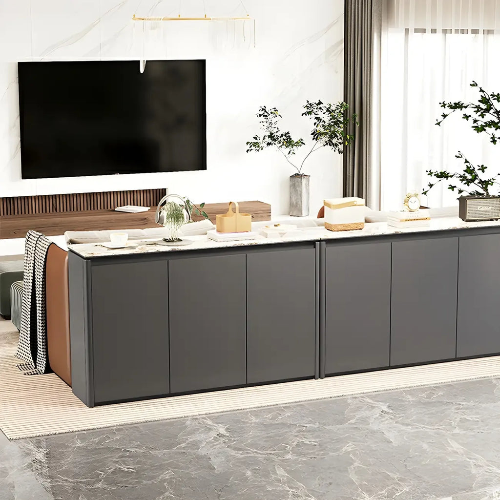 Modern White Stone Top Gray Pine Storage Sofa Bar Tables