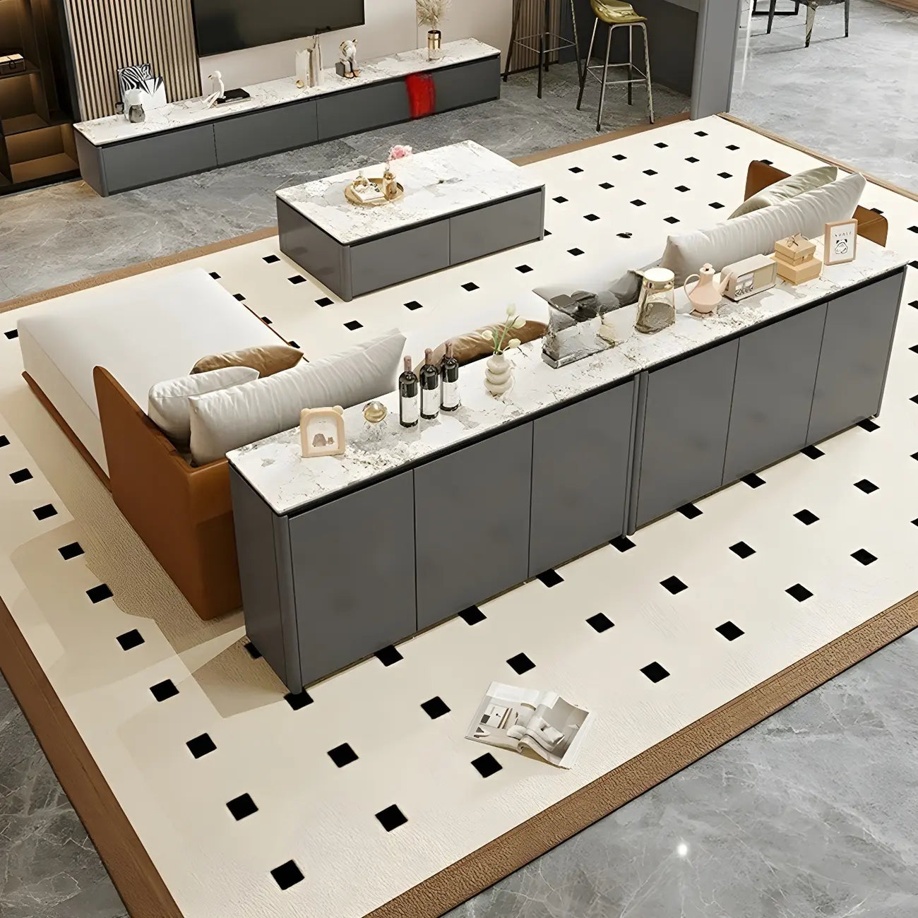 Modern White Stone Top Gray Pine Storage Sofa Bar Tables
