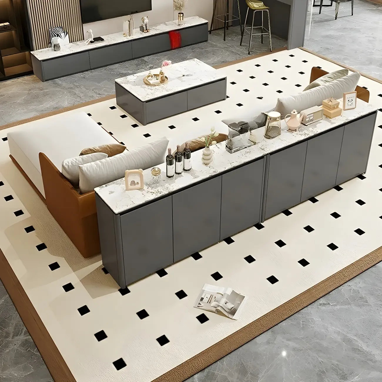 Modern White Stone Top Gray Pine Storage Sofa Bar Tables