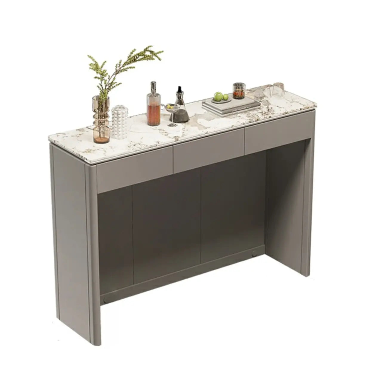 Modern White Stone Top Gray Pine Storage Sofa Bar Tables