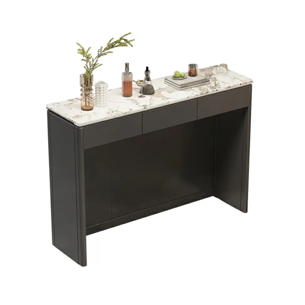 Modern White Stone Top Gray Pine Storage Sofa Bar Tables