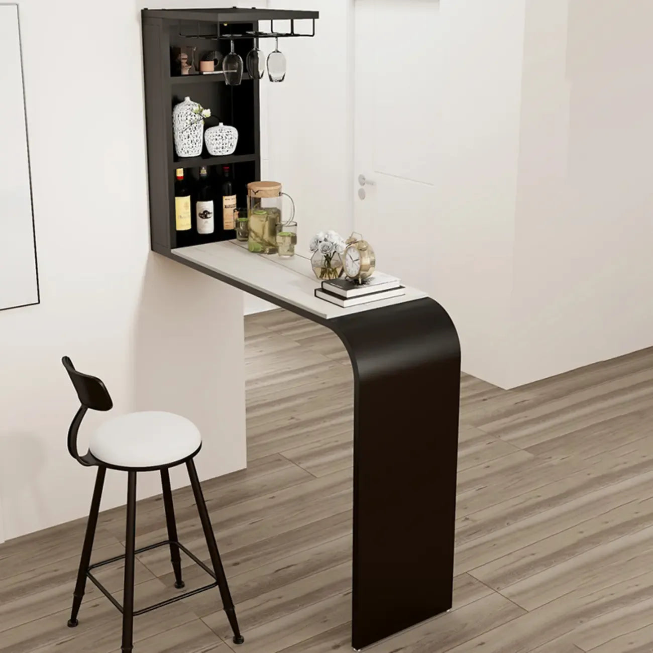 Modern Stone Black Metal Storage Bar Tables with Cup Holder