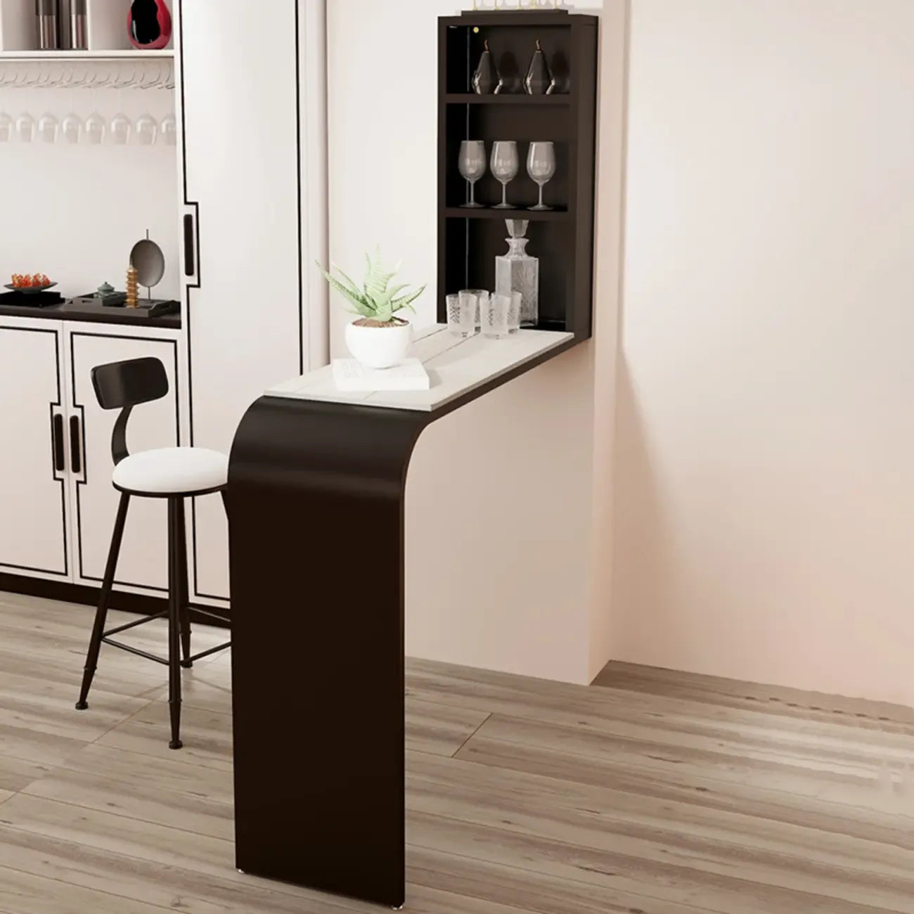 Modern Stone Black Metal Storage Bar Tables with Cup Holder
