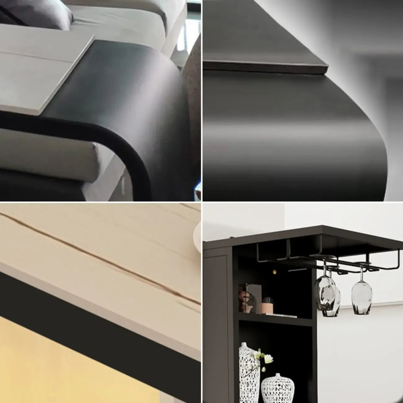 Modern Stone Black Metal Storage Bar Tables with Cup Holder