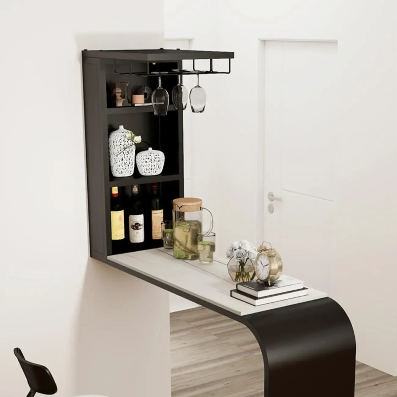 Modern Stone Black Metal Storage Bar Tables with Cup Holder