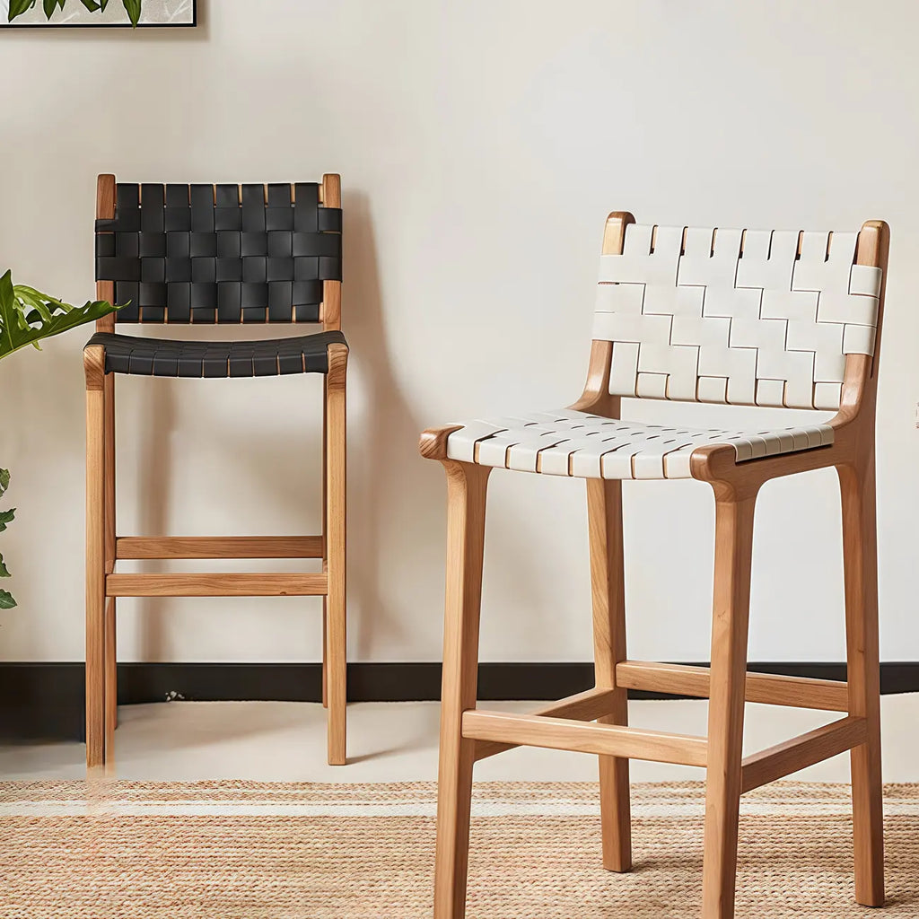 Modern Square Rattan Seat Counter Height Stools with Back