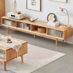 Natural Wood TV Stand with 2 Cabinets