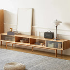 Natural Wood TV Stand with 2 Cabinets