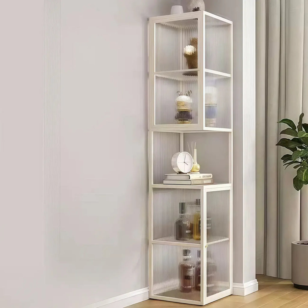 Modern Floor 4-Shelf Metal Display Cabinet with Glass Doors