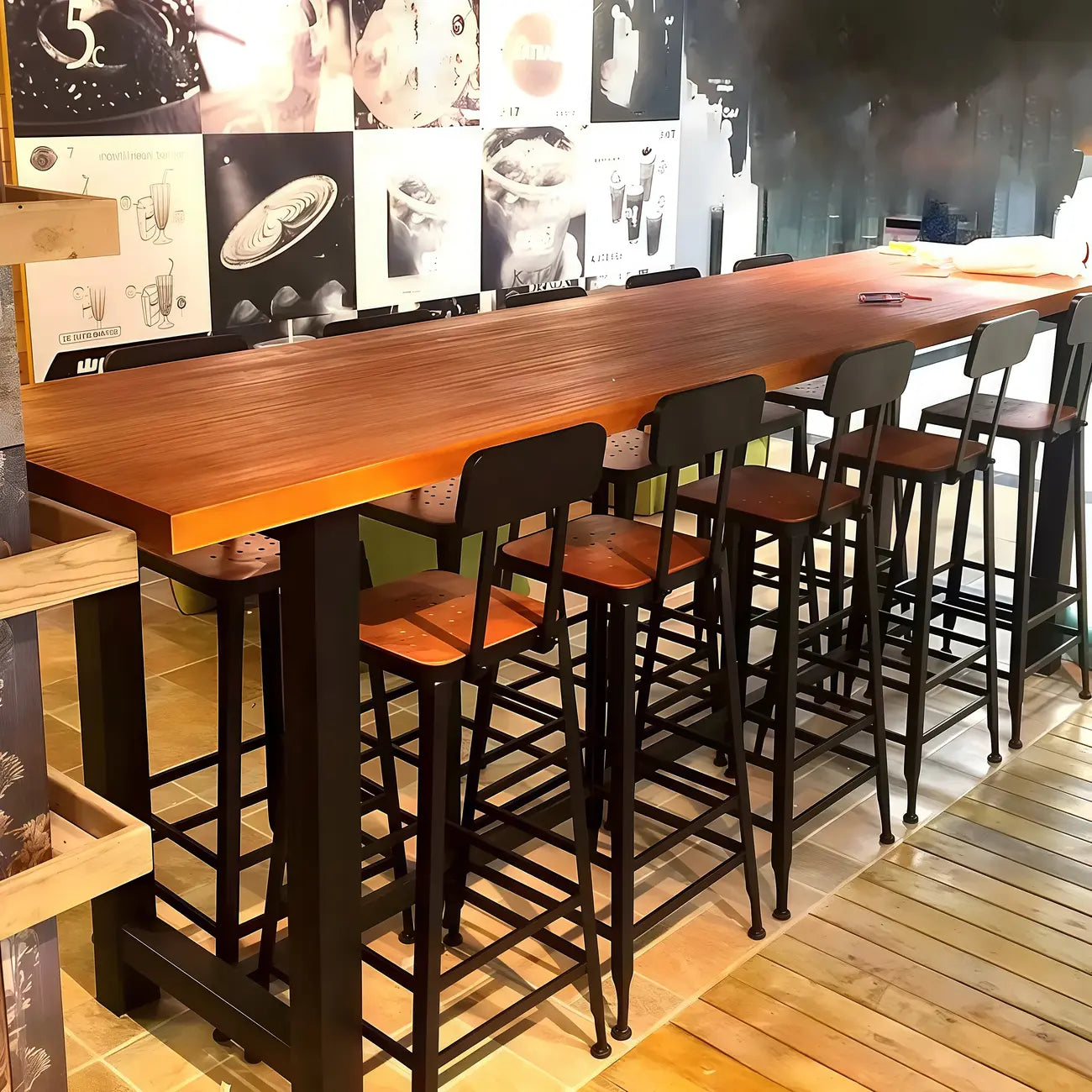 Rectangular Brown Wooden Long Bar Height Table