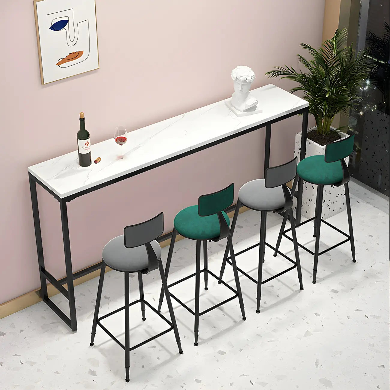 Glam White Marble Gold Iron Trestle Footrest Bar Tables