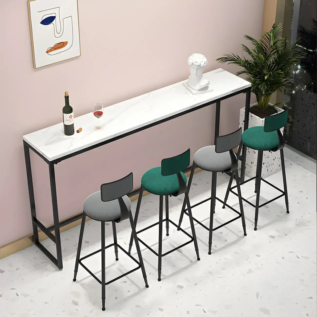 Glam White Marble Gold Iron Trestle Footrest Bar Tables