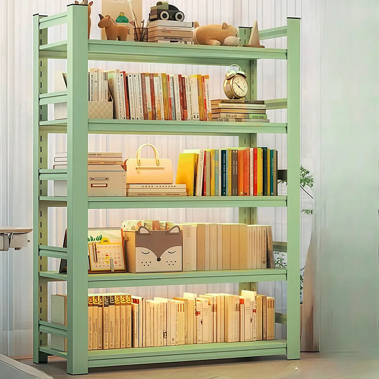 Multi-functional Vertical Green Steel 5-Shelf Bookshelf
