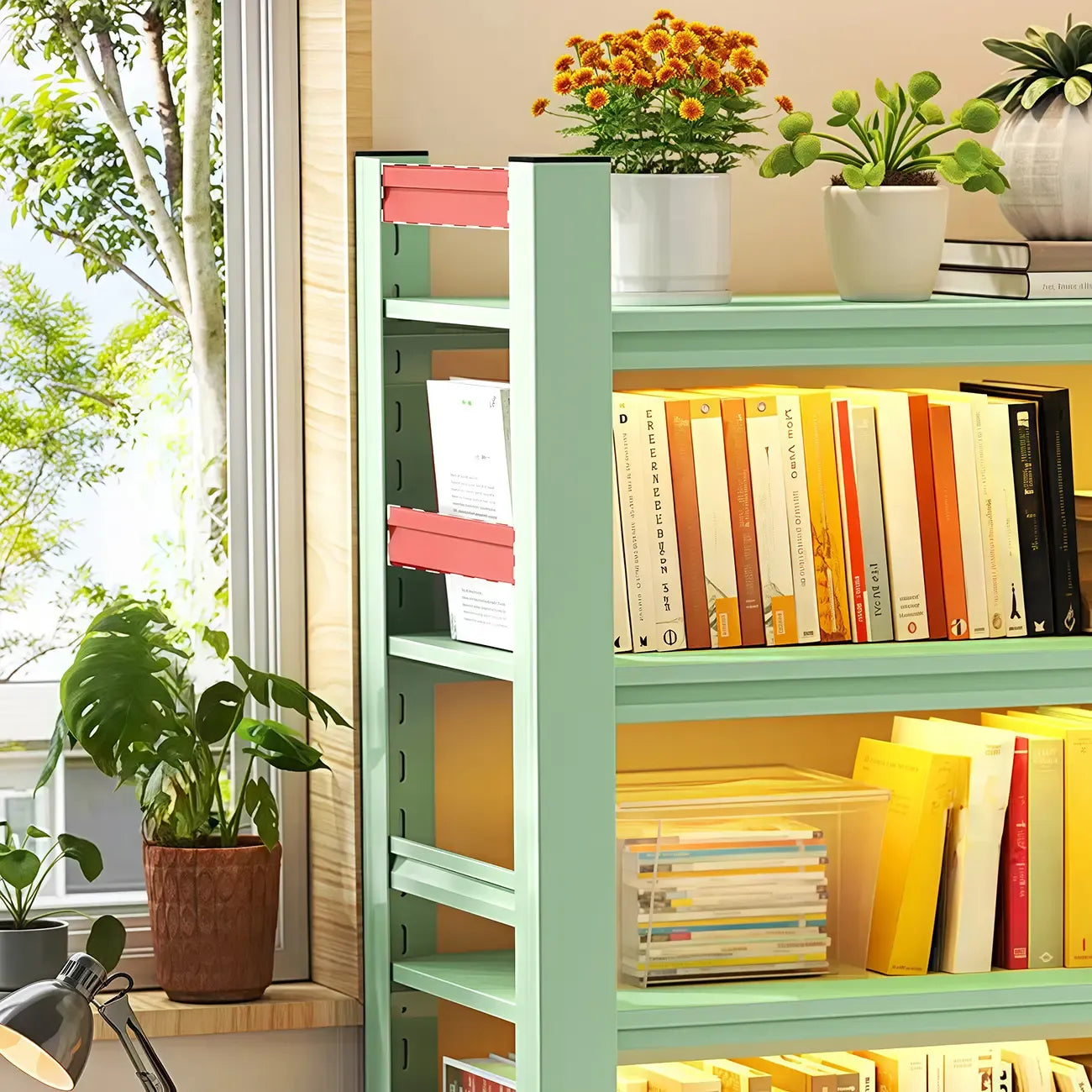 Multi-functional Vertical Green Steel 5-Shelf Bookshelf