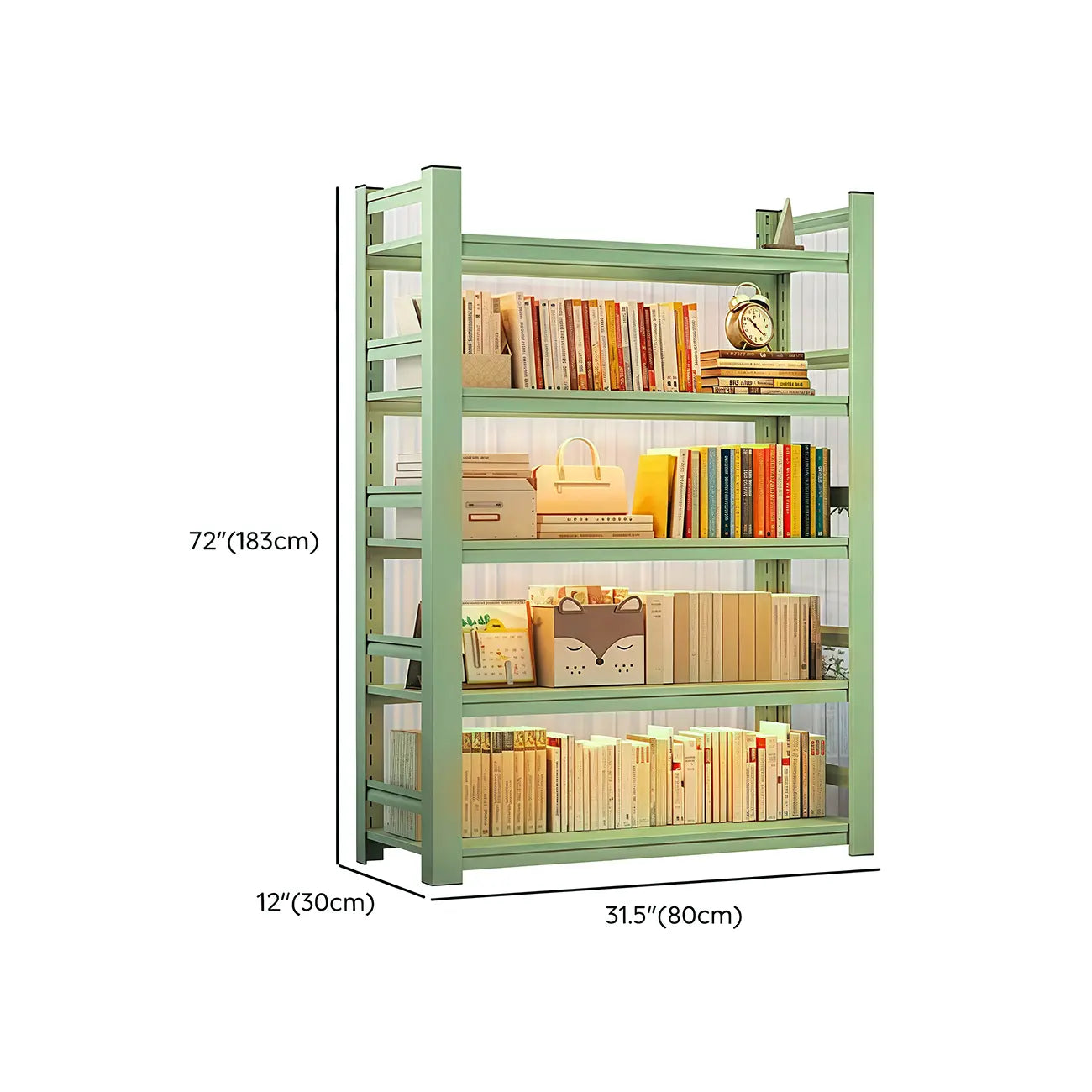 Multi-functional Vertical Green Steel 5-Shelf Bookshelf