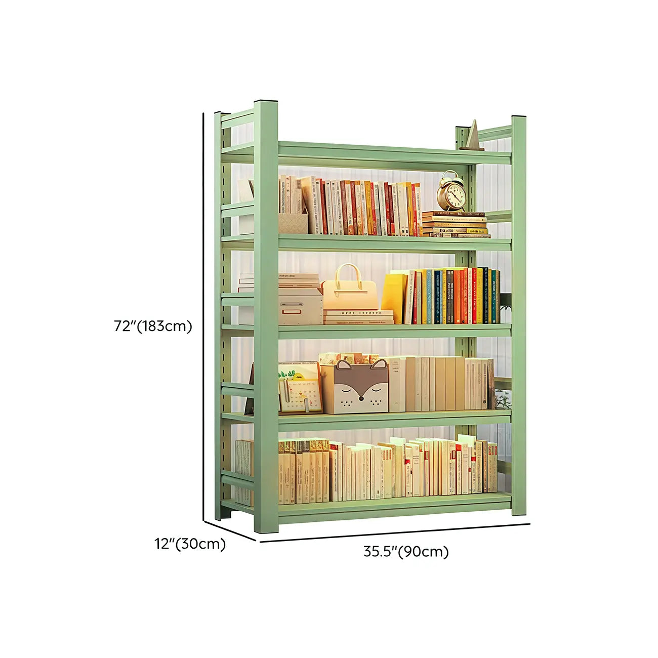 Multi-functional Vertical Green Steel 5-Shelf Bookshelf