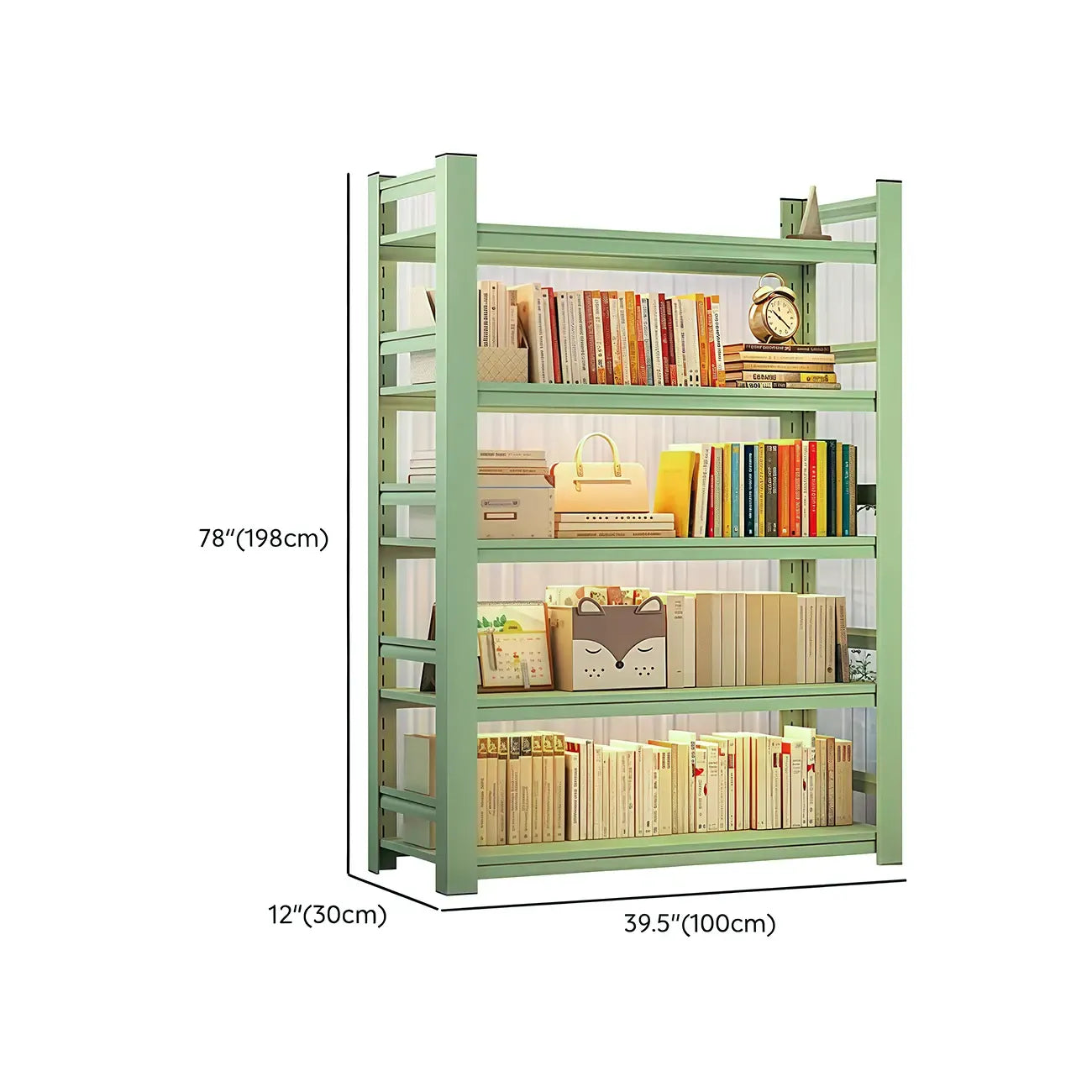 Multi-functional Vertical Green Steel 5-Shelf Bookshelf