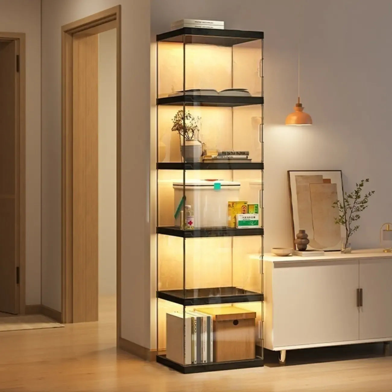 Modern Acrylic 5-Tier Lighted Display Bookcase