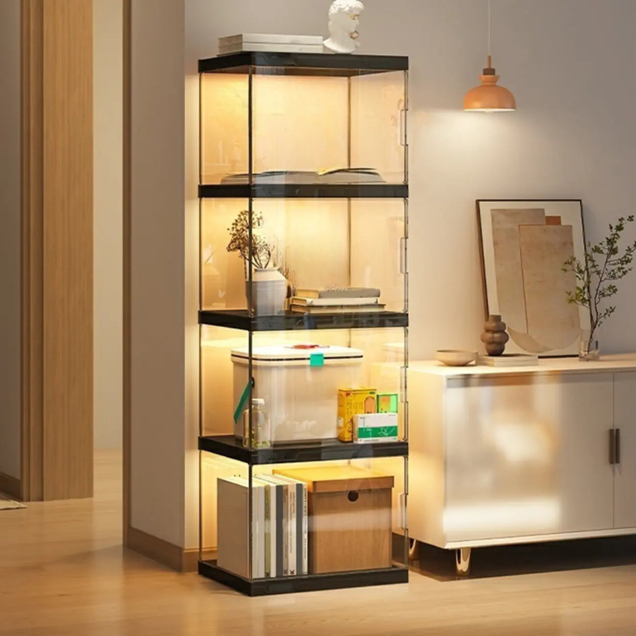 Modern Acrylic 5-Tier Lighted Display Bookcase