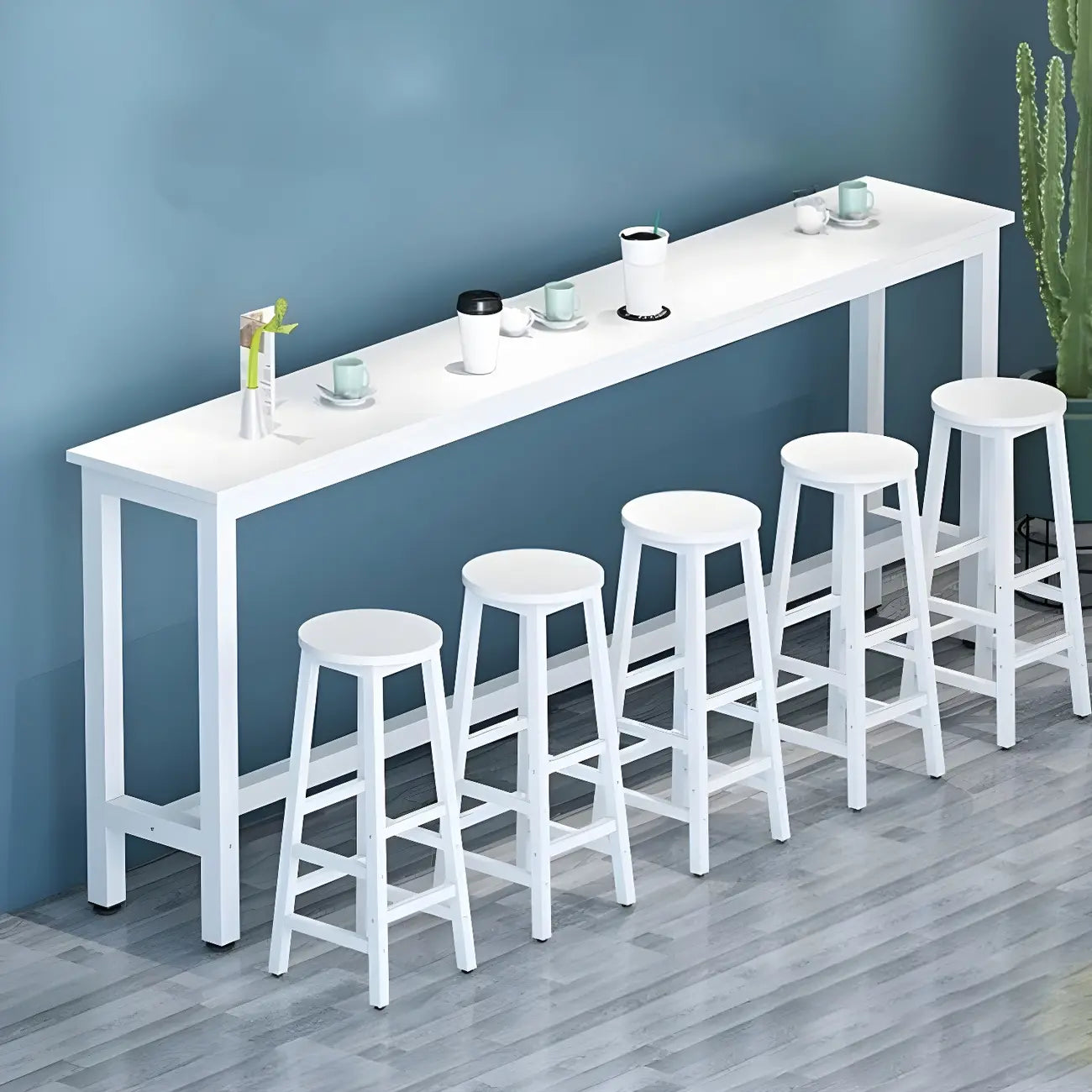 Simple White Rectangular Wood Bar Table With Footrest