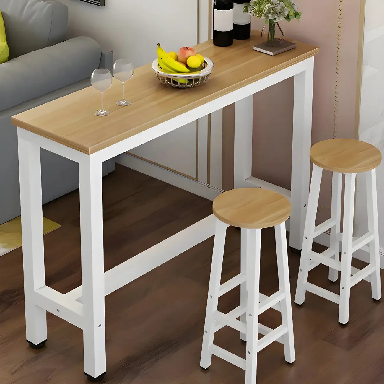 Simple White Rectangular Wood Bar Table With Footrest