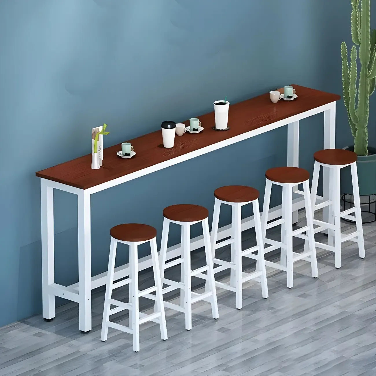 Simple White Rectangular Wood Bar Table With Footrest