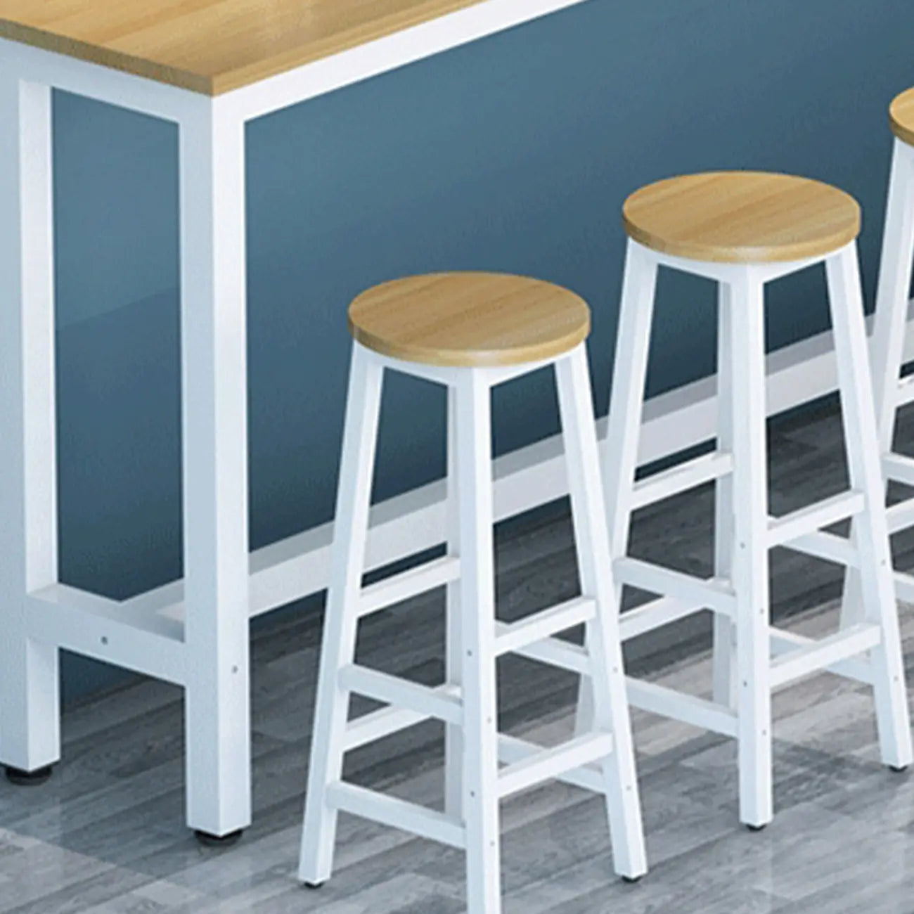 Simple White Rectangular Wood Bar Table With Footrest