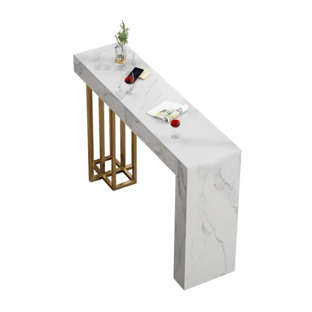 Glam Sintered Stone Finish Gold Metal Pedestal Home Bar Tables