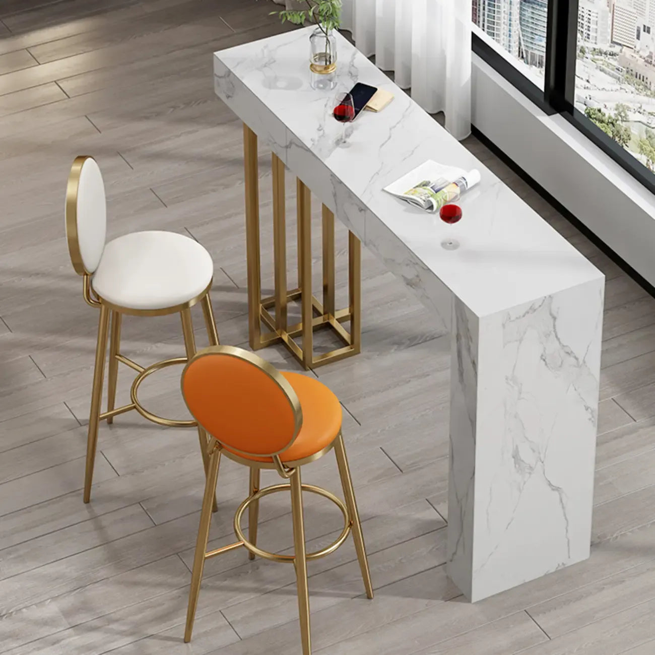 Glam Sintered Stone Finish Gold Metal Pedestal Home Bar Tables