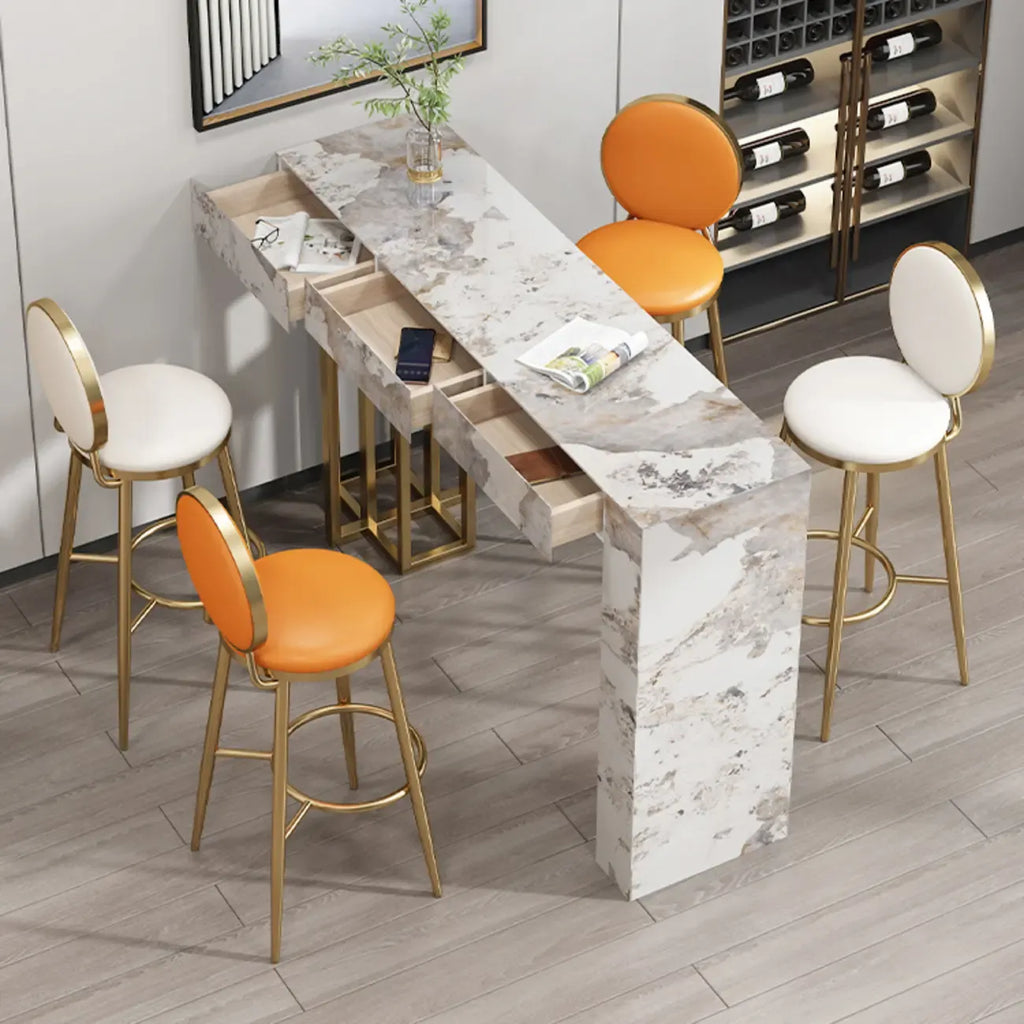 Glam Sintered Stone Finish Gold Metal Pedestal Home Bar Tables