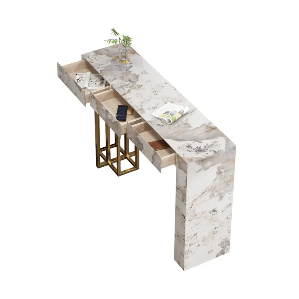 Glam Sintered Stone Finish Gold Metal Pedestal Home Bar Tables