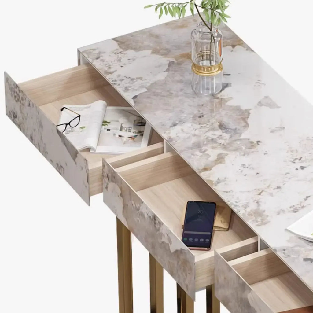 Glam Sintered Stone Finish Gold Metal Pedestal Home Bar Tables