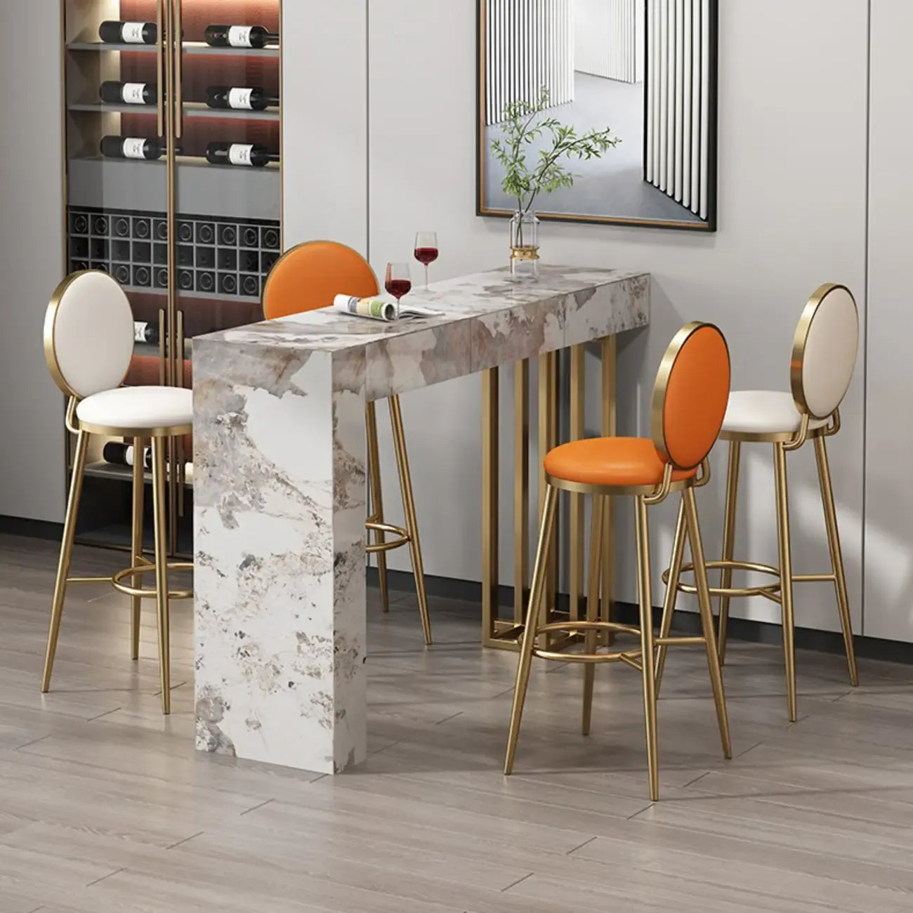 Glam Sintered Stone Finish Gold Metal Pedestal Home Bar Tables