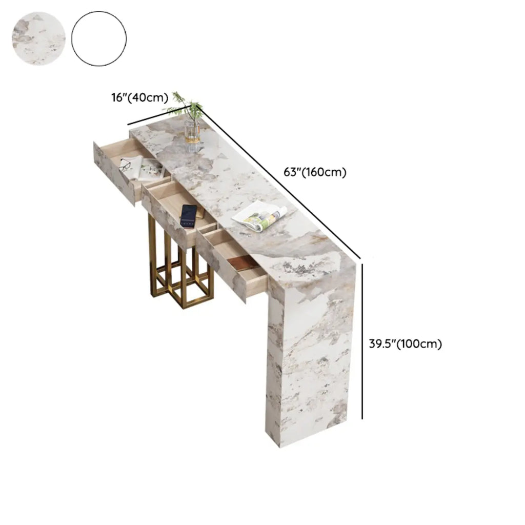 Glam Sintered Stone Finish Gold Metal Pedestal Home Bar Tables