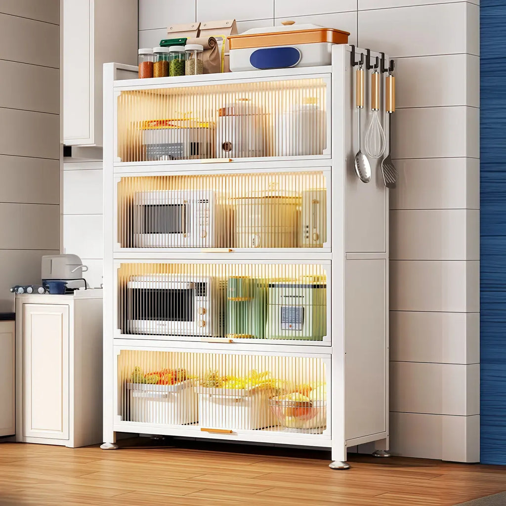 Narrow Steel Multi-Shelf Lift-Up Door Buffet Cabinet