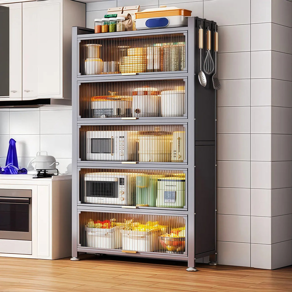 Narrow Steel Multi-Shelf Lift-Up Door Buffet Cabinet