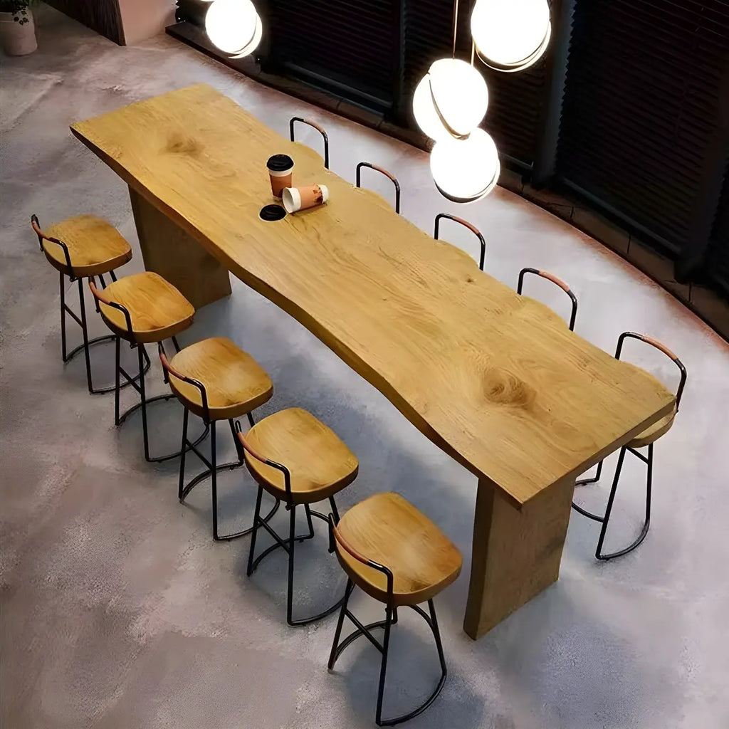 Modern Light Brown Pine Wood Double Pedestal Bar Tables