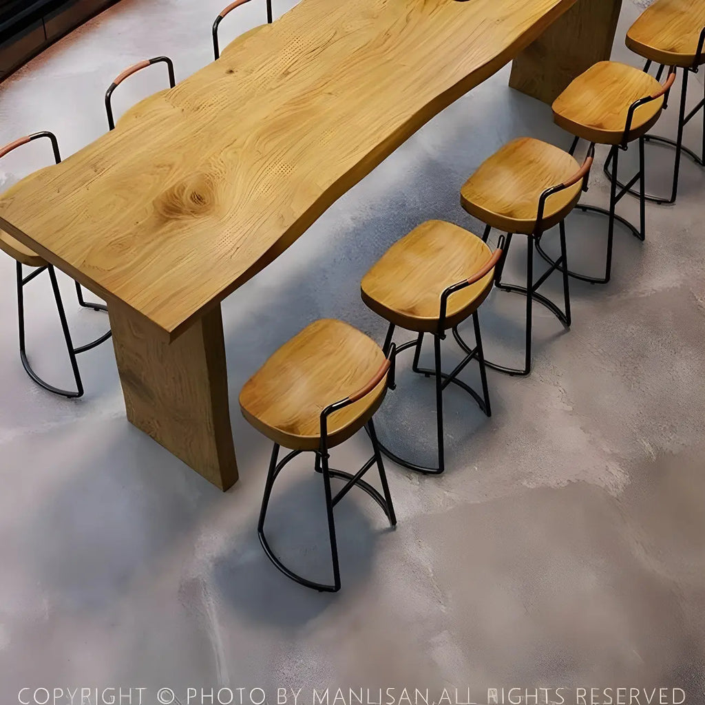 Modern Light Brown Pine Wood Double Pedestal Bar Tables