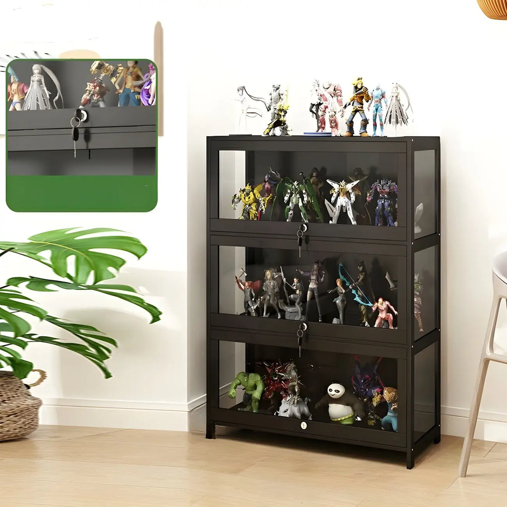 Contemporary Acrylic Wood Shelf Display Cabinet Black