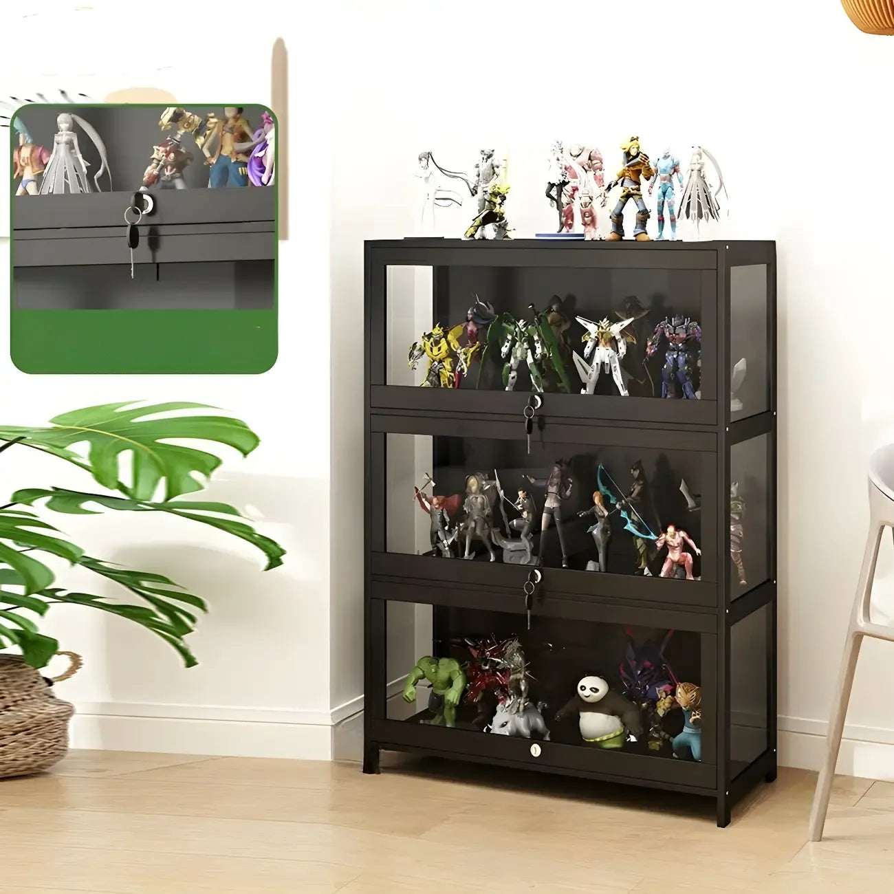 Contemporary Acrylic Wood Shelf Display Cabinet Black