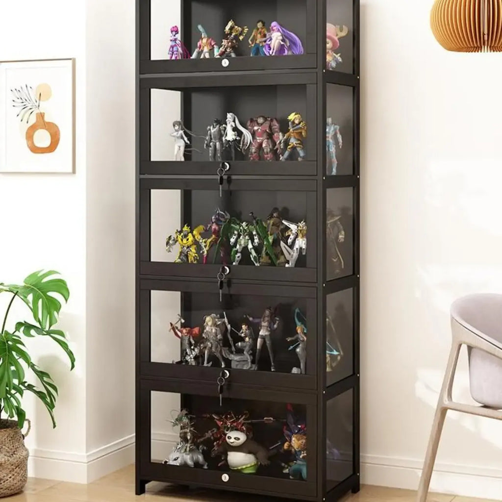 Contemporary Acrylic Wood Shelf Display Cabinet Black