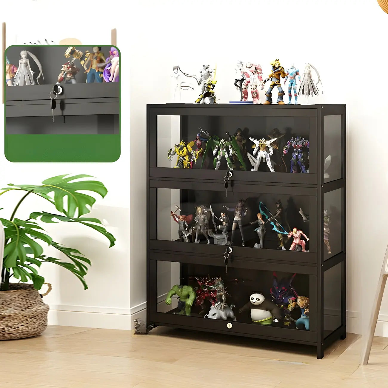 Contemporary Acrylic Wood Shelf Display Cabinet Black