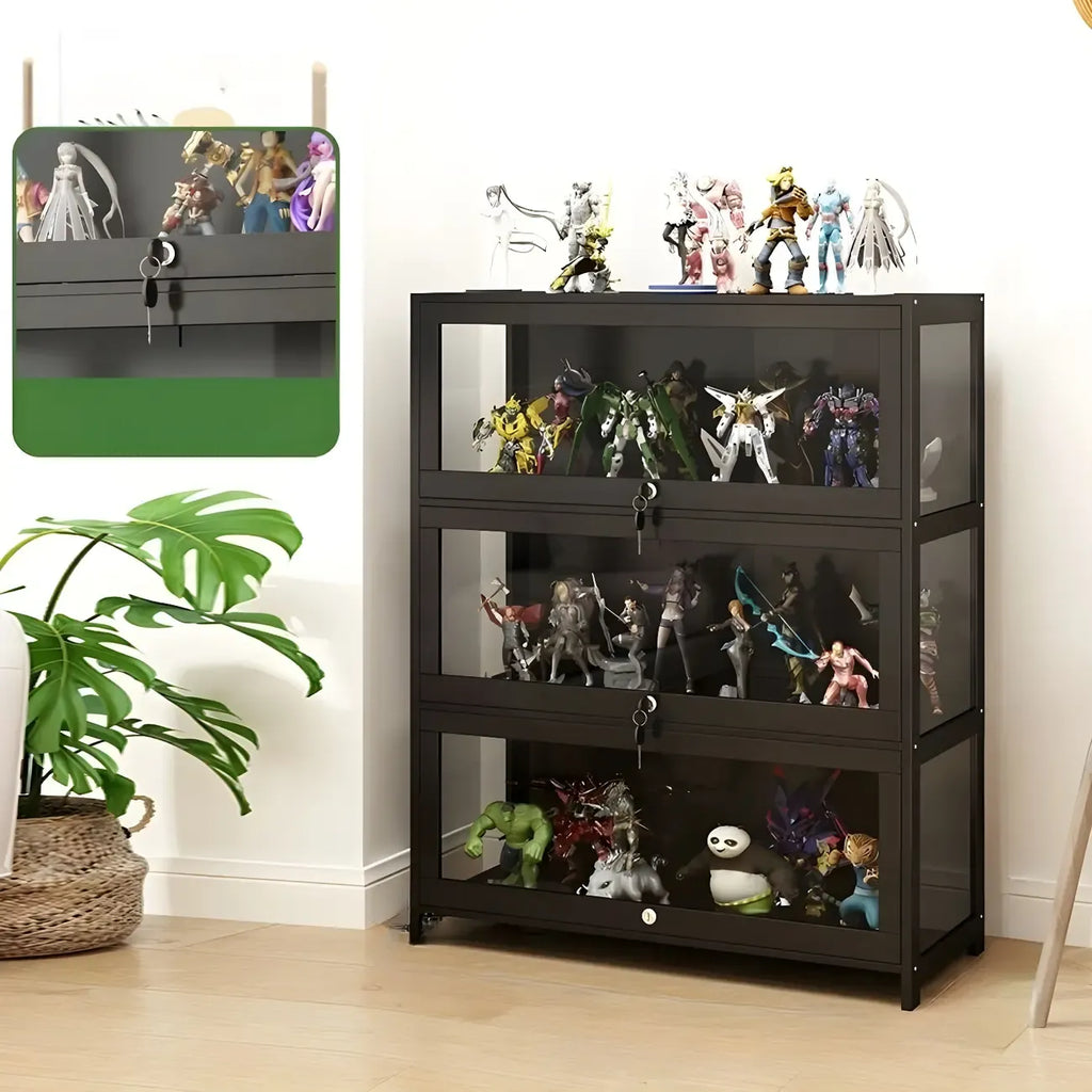 Contemporary Acrylic Wood Shelf Display Cabinet Black