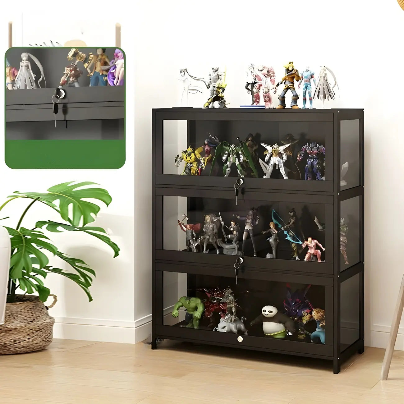 Contemporary Acrylic Wood Shelf Display Cabinet Black