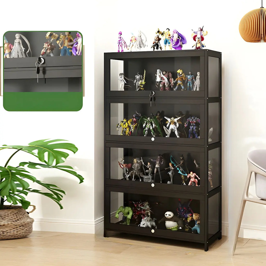 Contemporary Acrylic Wood Shelf Display Cabinet Black