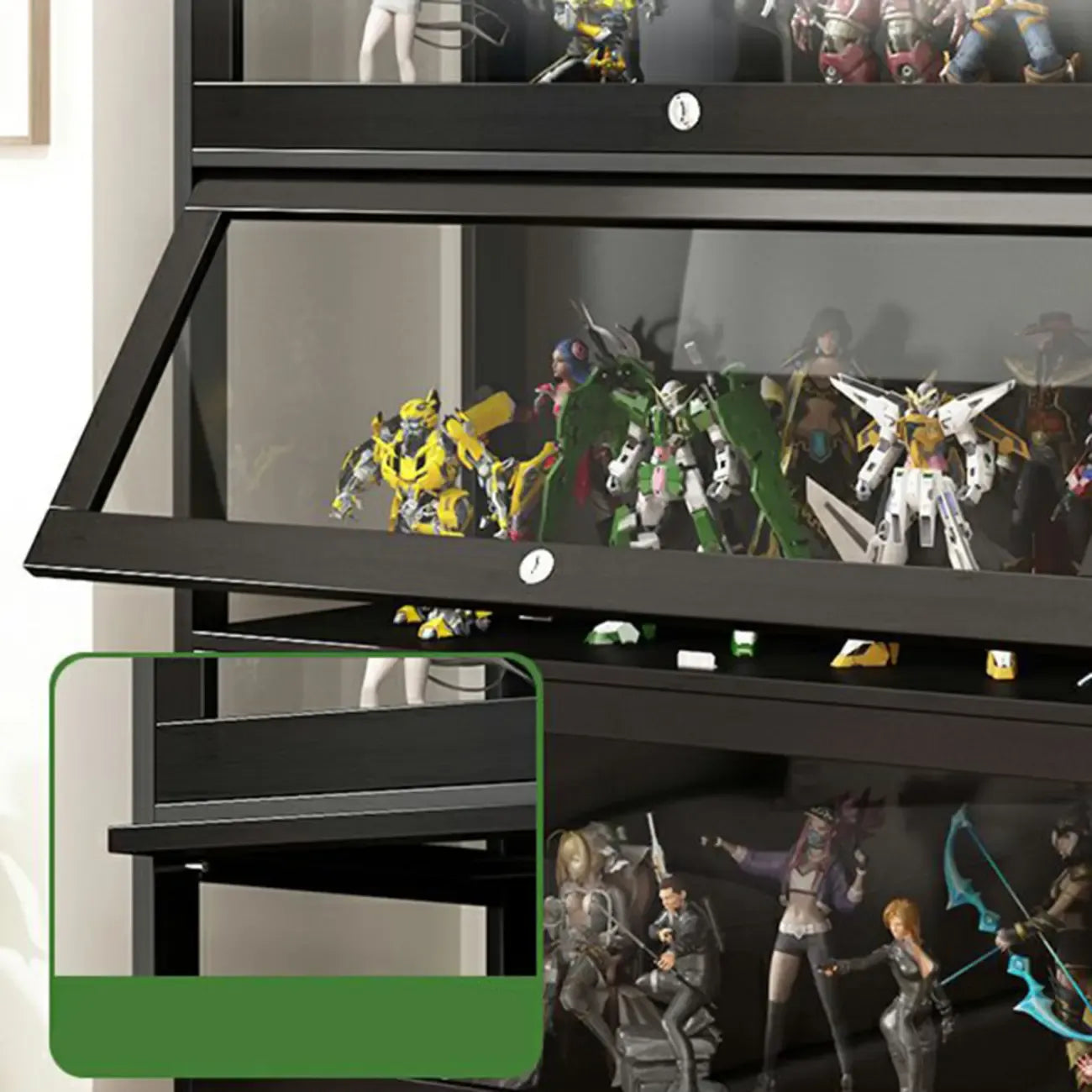 Contemporary Acrylic Wood Shelf Display Cabinet Black