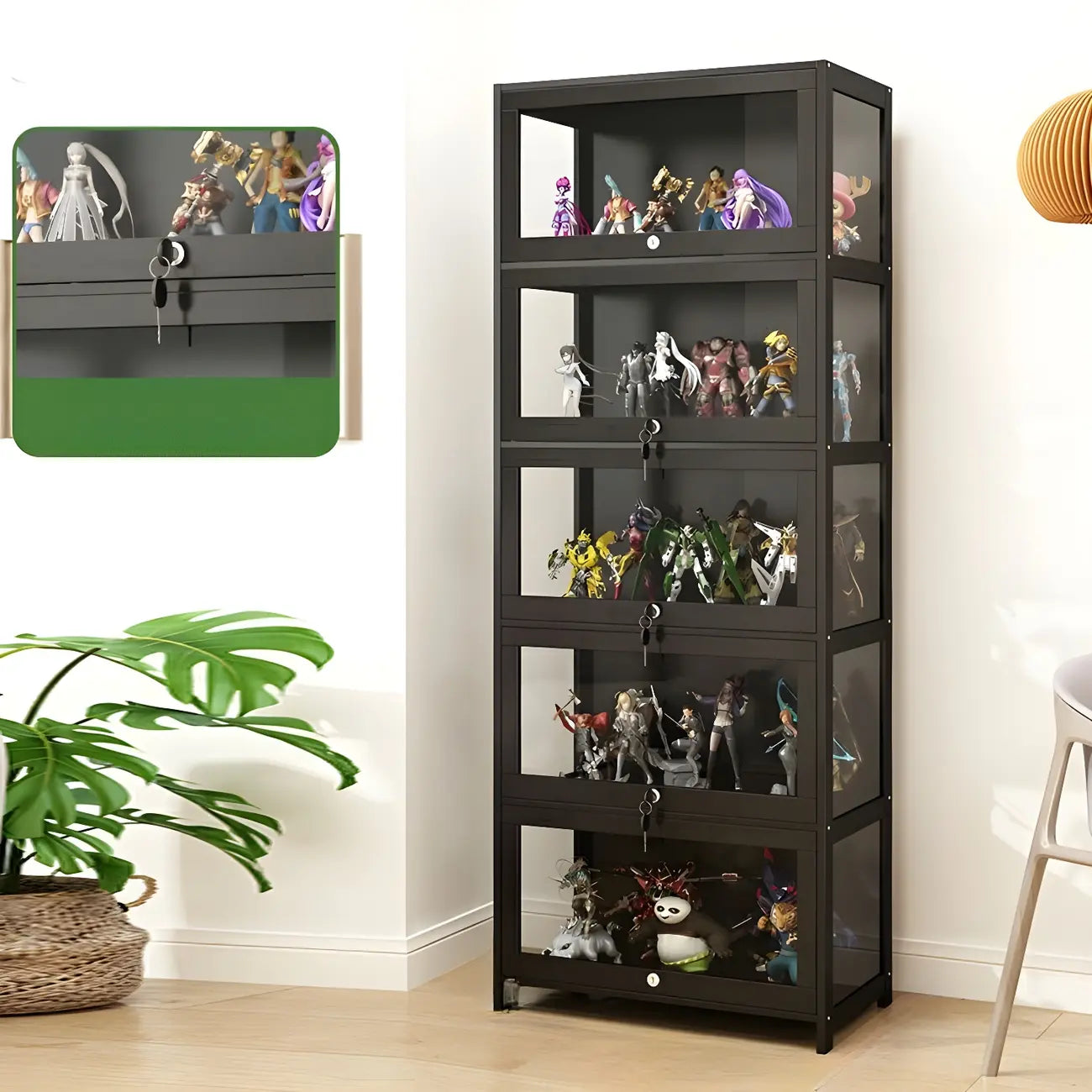 Contemporary Acrylic Wood Shelf Display Cabinet Black