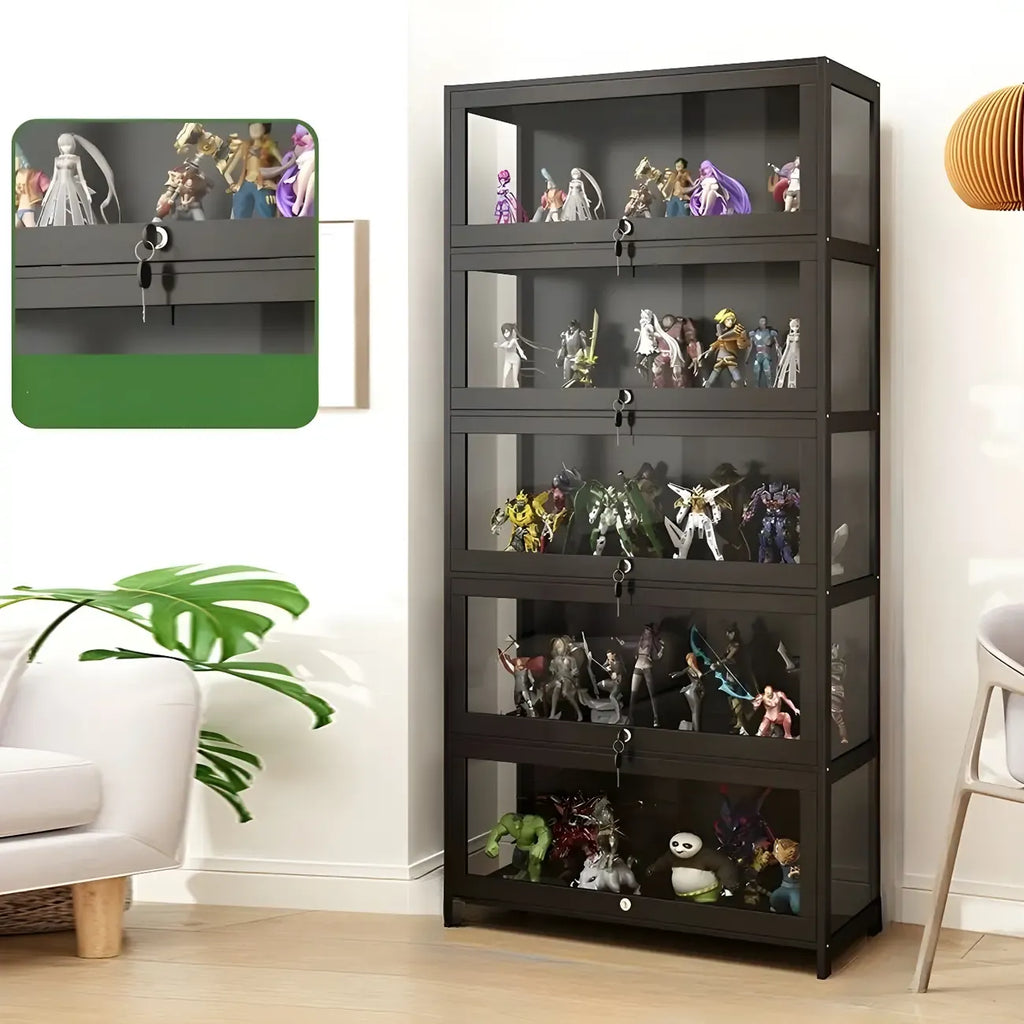 Contemporary Acrylic Wood Shelf Display Cabinet Black