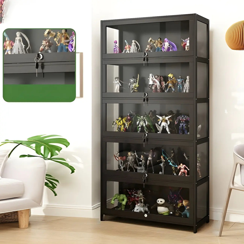 Contemporary Acrylic Wood Shelf Display Cabinet Black